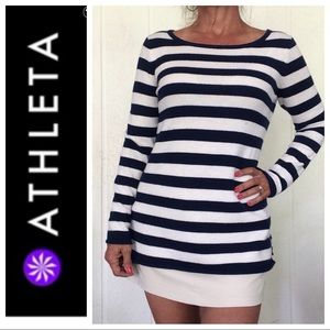 ATHLETA CASHMERE BLUE & WHITE STRIPED SWEATER MED